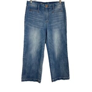 Seven7 Women's SIZE 10 High‎ Rise Wide Leg Crop Blue Jeans Stretchy Denim